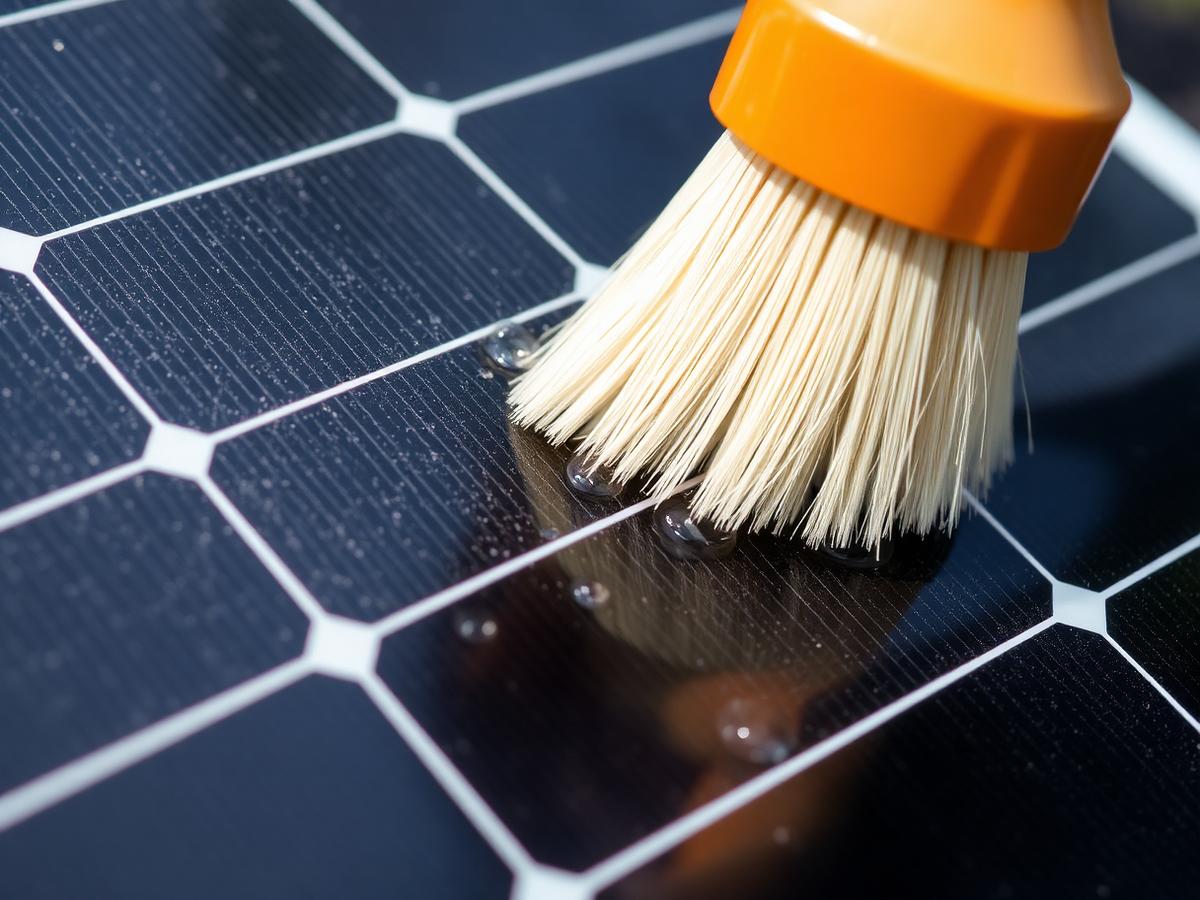 Purified water and soft brush cleaning of a residential solar panel